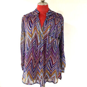 Nikkies Threads sz S sheer colorful popover blouse hi low hem relaxed Boho top